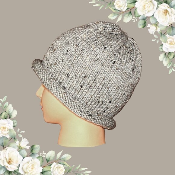 Hand Knit Slouch Hat: Gray Marble Acrylic Blend, Adult/Teen - Picture 5 of 6